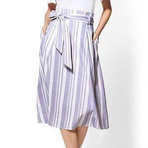Linen striped paperbag-waist skirt